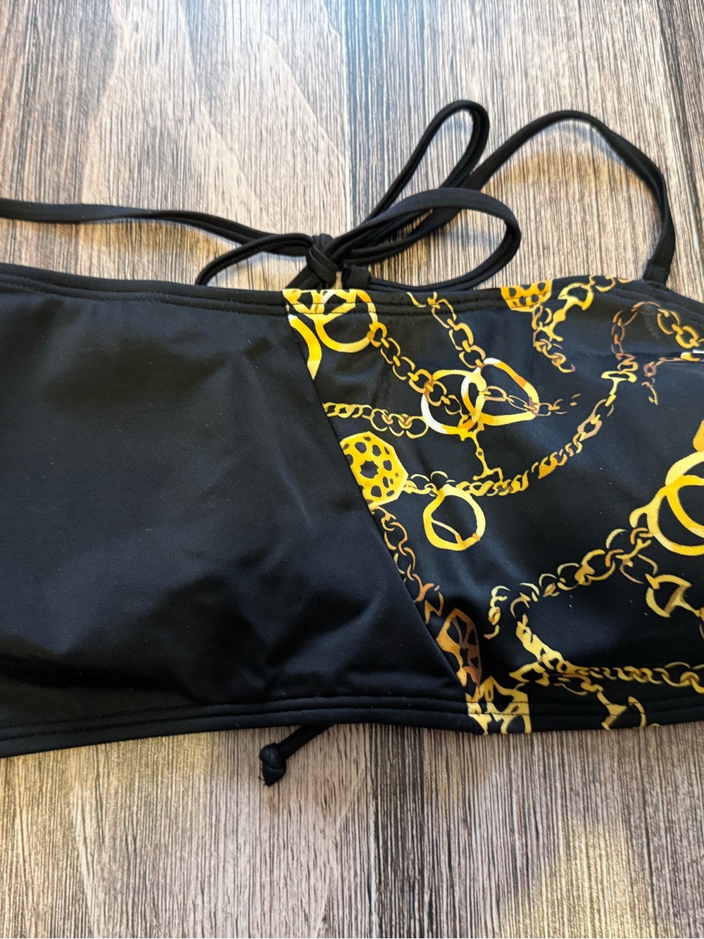 Venus 'Golden Links' Black &Gold Bandeau Soft Strap Swimsuit Top SZ 12 NWOT